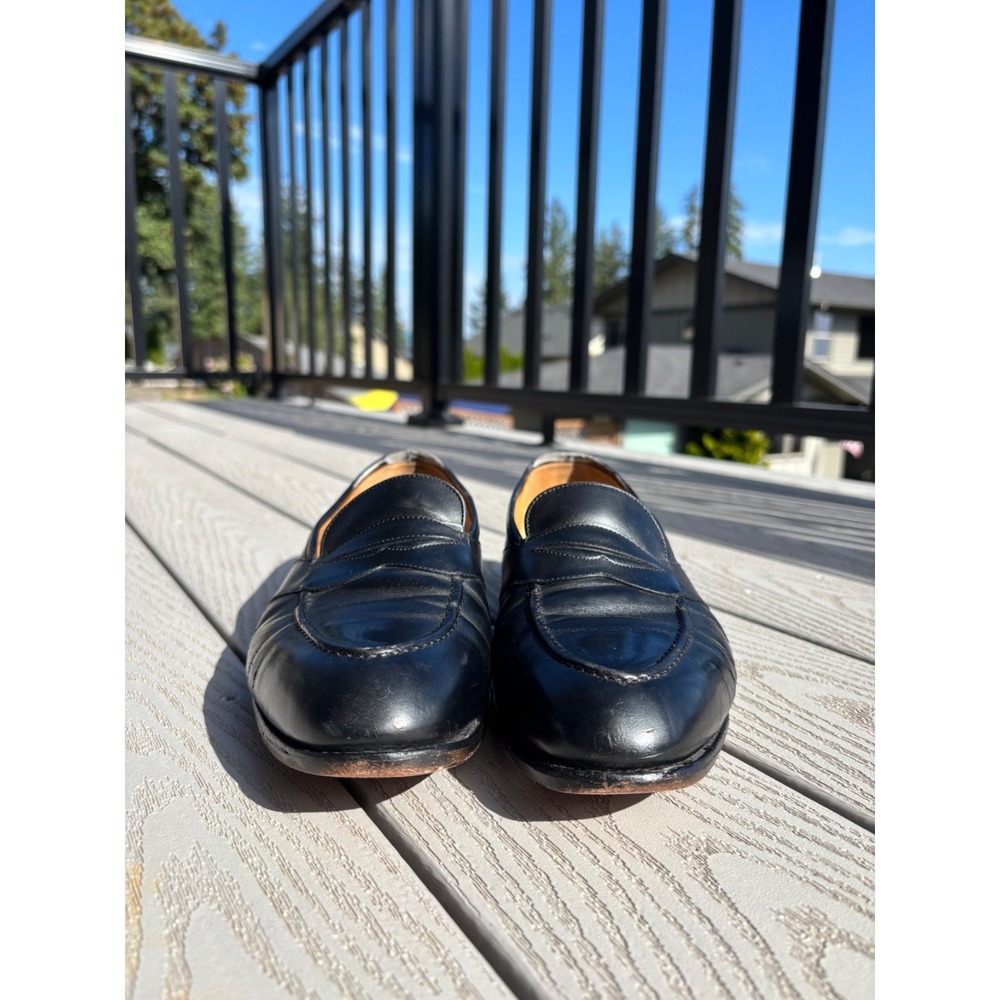 Edward Green Penny Loafers Flat Dress Shoes Men's Size US 10.5 D Black Leather - Picture 5 of 11